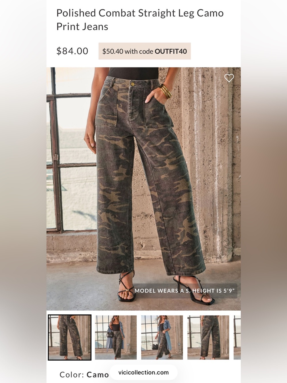 Vici polished combat straight leg camo print jeans